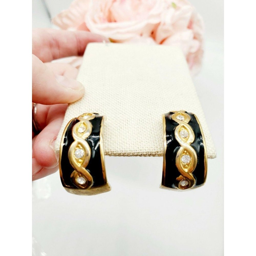 Large VINTAGE Estate Black CLIP ON Earrings